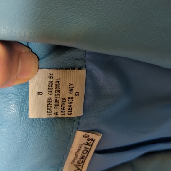 Styleworks by Newport News turquoise leather jacket size 8 - Picture 3 of 5
